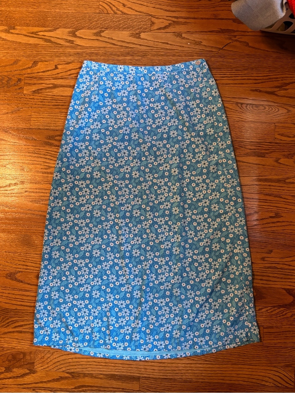 Croft & Barrow Blue Floral Midi Skirt Women's Size 12 Cottagecore